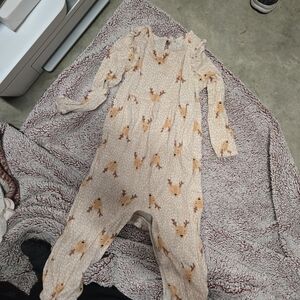 Adorable Cream Deer Print Kids One Piece